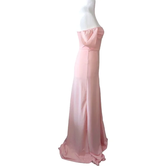 PrettyLittleThing Pink High Split Leg Gown Maxi Bardot Dress Wedding Event Sz 10 - Picture 4 of 8